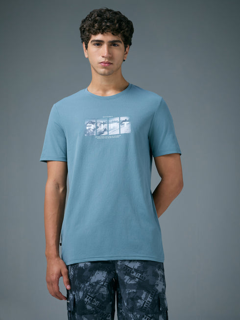 Men Printed Slim Fit Round Neck T-shirt with COTFLEX