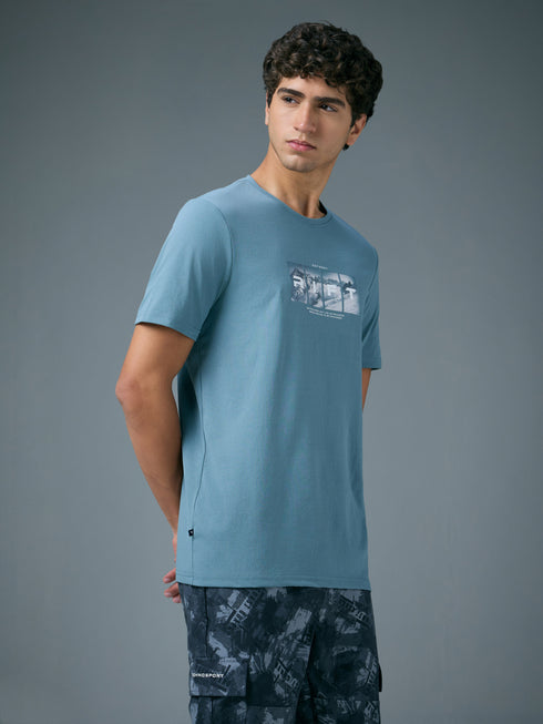 Men Printed Slim Fit Round Neck T-shirt with COTFLEX