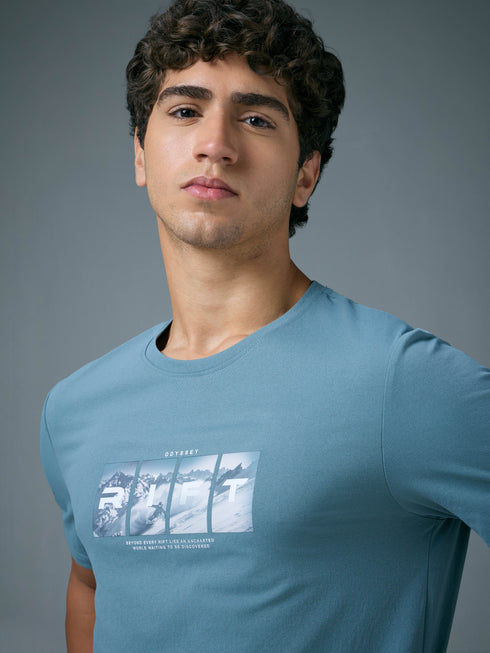 Men Printed Slim Fit Round Neck T-shirt with COTFLEX