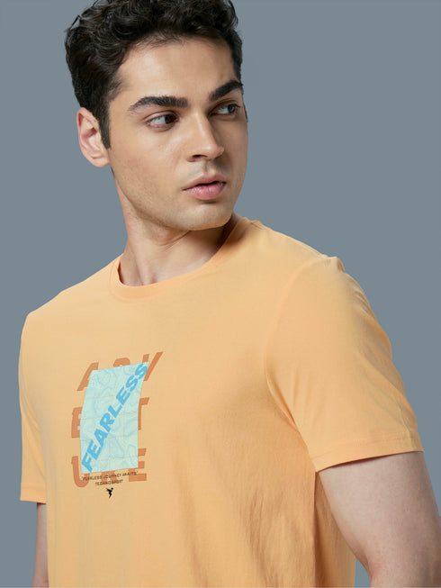 Men Printed Slim Fit Round Neck T-shirt with COTFLEX