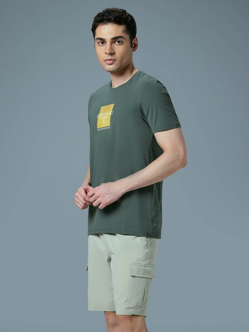 Men Printed Slim Fit Round Neck T-shirt with COTFLEX