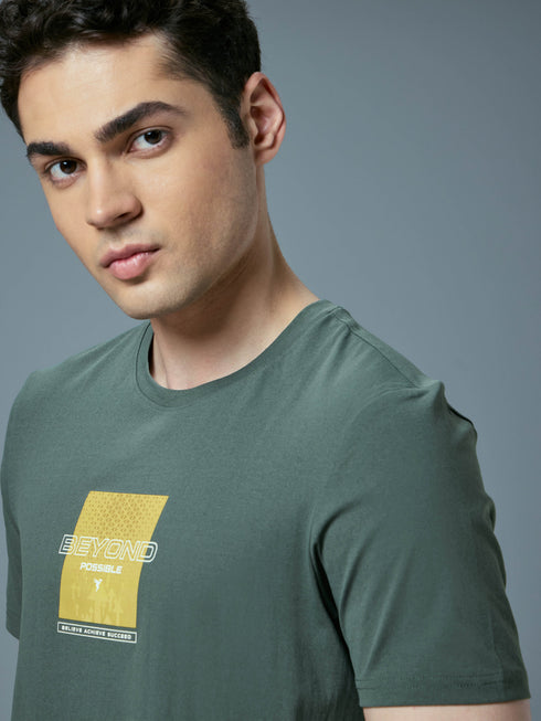 Men Printed Slim Fit Round Neck T-shirt with COTFLEX