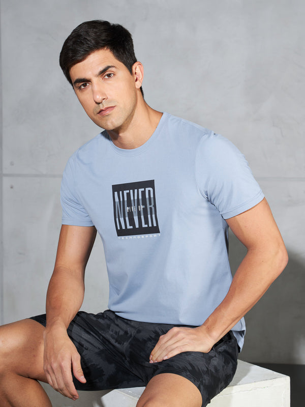 Men Printed Slim Fit Round Neck T-shirt with COTFLEX