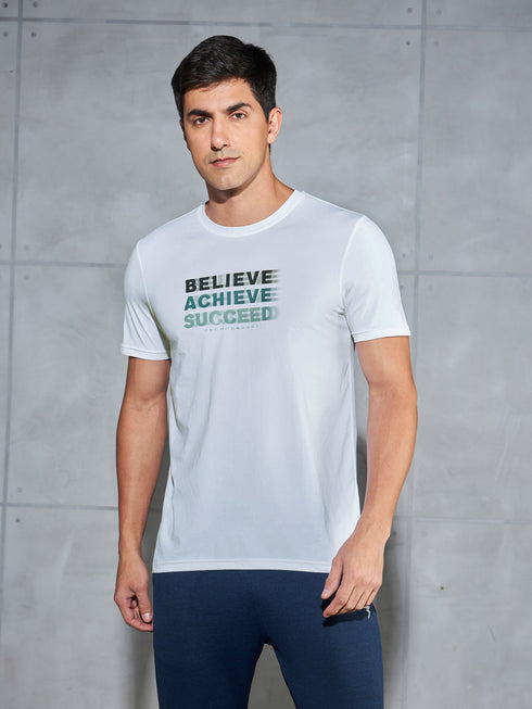 Men Printed Slim Fit Round Neck T-shirt with COTFLEX