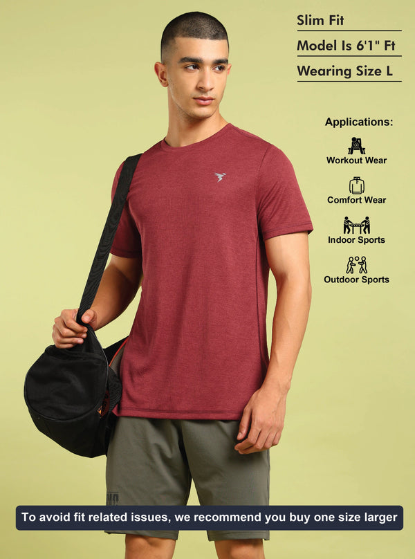 Men Solid Slim Fit Crew Neck T-shirt with DOUBLE COOL