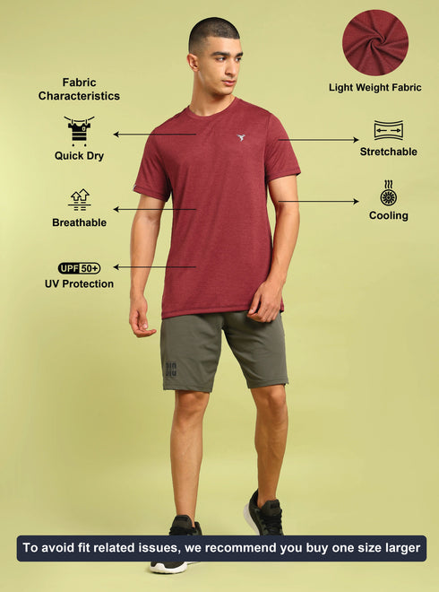 Men Solid Slim Fit Crew Neck T-shirt with DOUBLE COOL