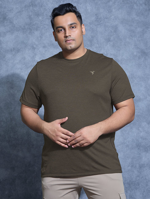 Men Plus Size Solid Slim Fit Crew Neck T-shirt with DOUBLE COOL