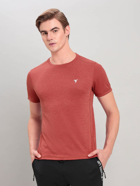 Men Solid Slim Fit Crew Neck T-shirt with DOUBLE COOL