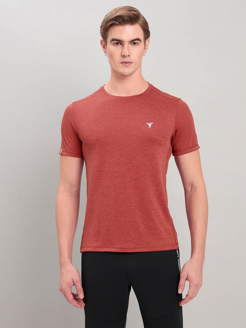 Men Solid Slim Fit Crew Neck T-shirt with DOUBLE COOL