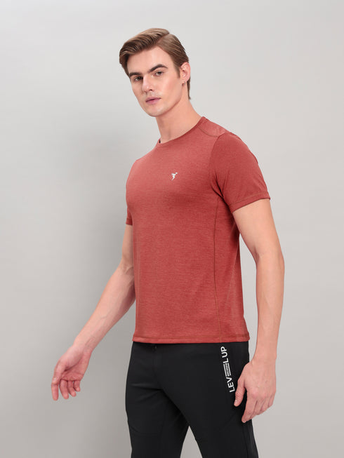 Men Solid Slim Fit Crew Neck T-shirt with DOUBLE COOL