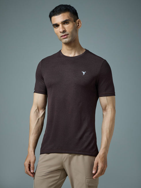Men Solid Slim Fit Crew Neck T-shirt with DOUBLE COOL