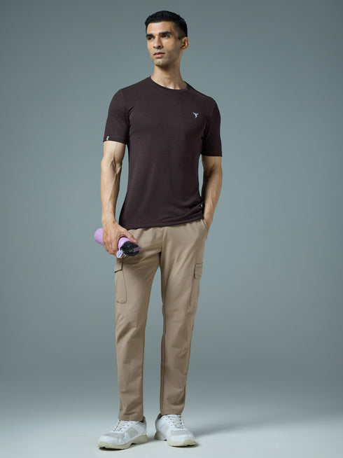 Men Solid Slim Fit Crew Neck T-shirt with DOUBLE COOL