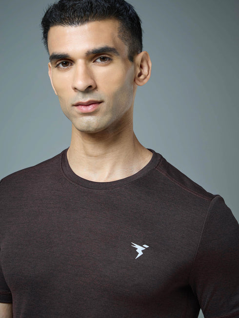 Men Solid Slim Fit Crew Neck T-shirt with DOUBLE COOL