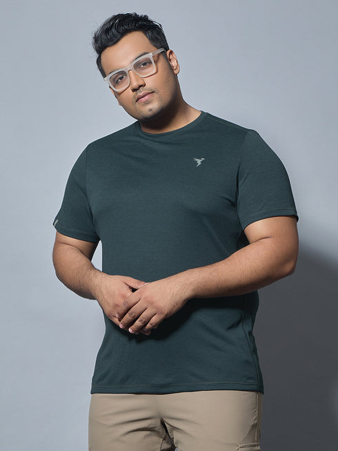 Men Plus Size Solid Slim Fit Crew Neck T-shirt with DOUBLE COOL