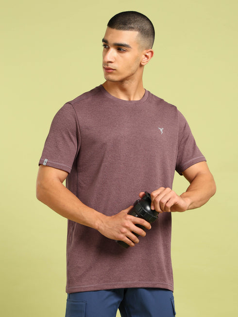 Men Solid Slim Fit Crew Neck T-shirt with DOUBLE COOL
