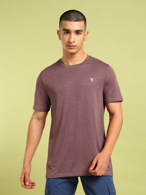 Men Solid Slim Fit Crew Neck T-shirt with DOUBLE COOL