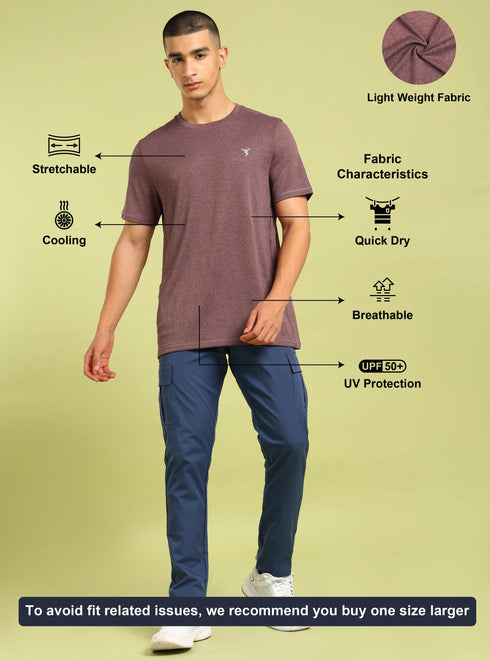 Men Solid Slim Fit Crew Neck T-shirt with DOUBLE COOL