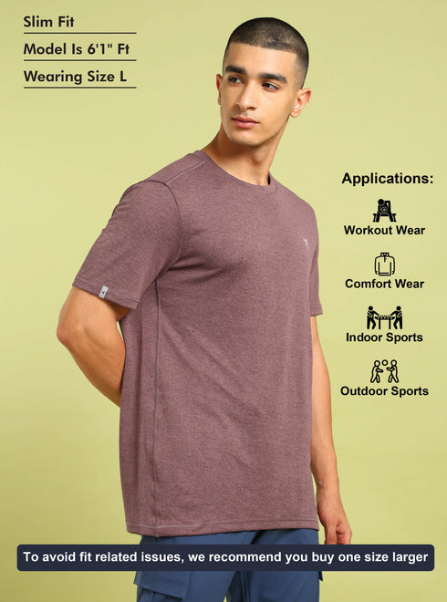Men Solid Slim Fit Crew Neck T-shirt with DOUBLE COOL