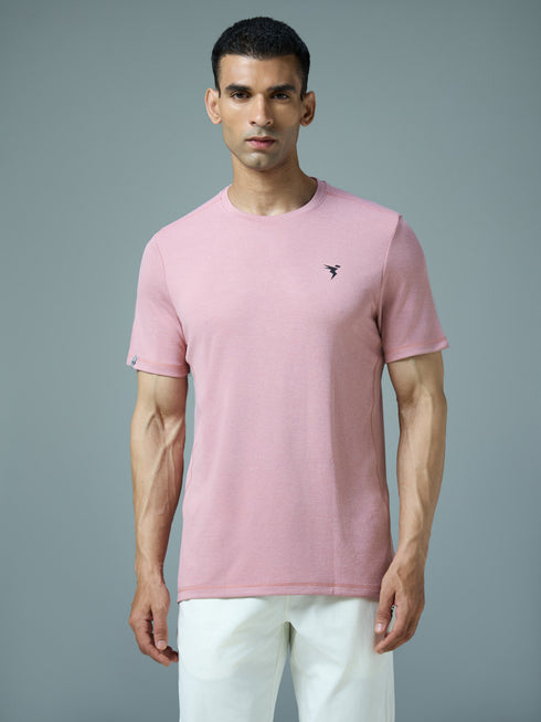 Men Solid Slim Fit Crew Neck T-shirt with DOUBLE COOL