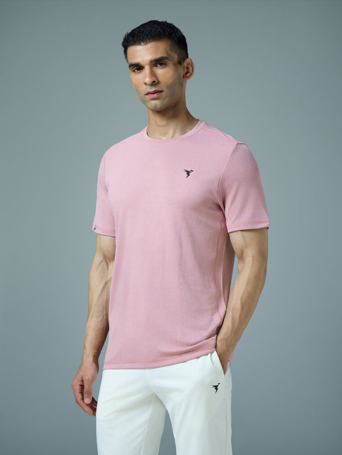 Men Solid Slim Fit Crew Neck T-shirt with DOUBLE COOL