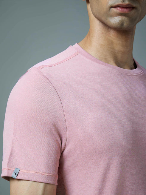 Men Solid Slim Fit Crew Neck T-shirt with DOUBLE COOL