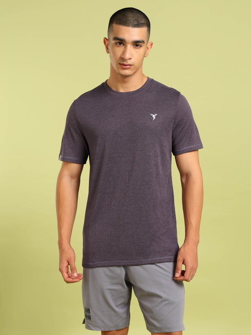 Men Solid Slim Fit Crew Neck T-shirt with DOUBLE COOL