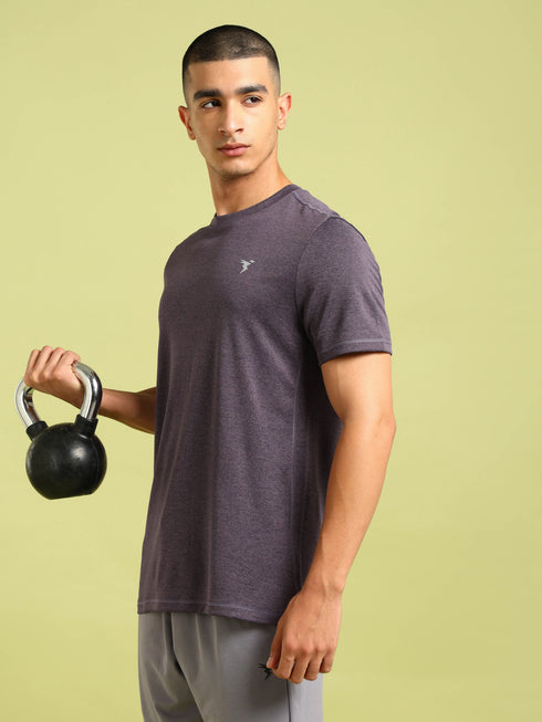 Men Solid Slim Fit Crew Neck T-shirt with DOUBLE COOL