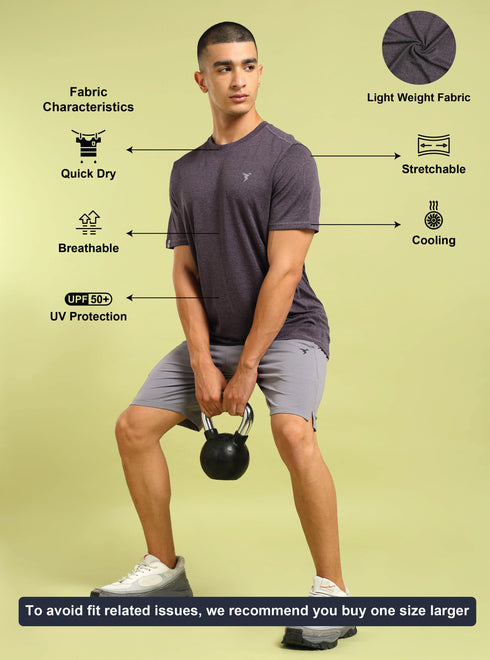 Men Solid Slim Fit Crew Neck T-shirt with DOUBLE COOL