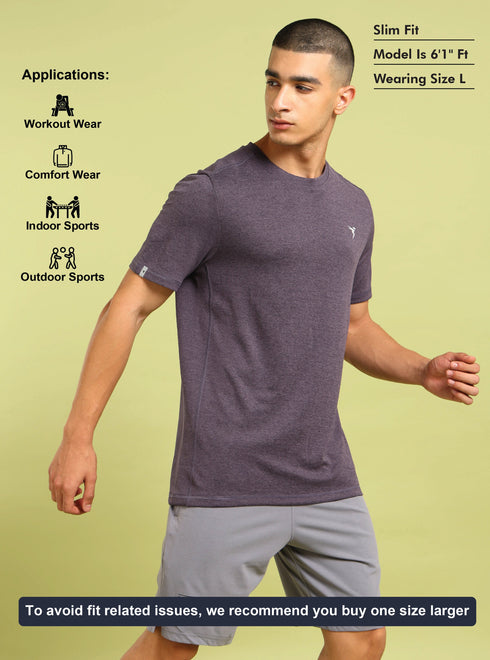 Men Solid Slim Fit Crew Neck T-shirt with DOUBLE COOL