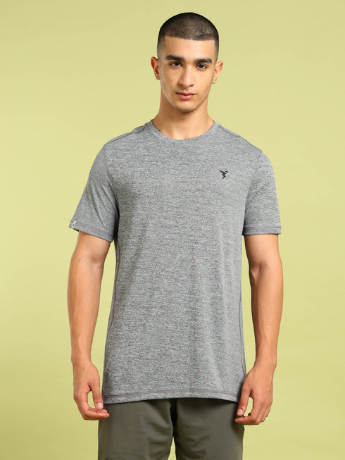 Men Solid Slim Fit Crew Neck T-shirt with DOUBLE COOL