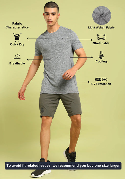 Men Solid Slim Fit Crew Neck T-shirt with DOUBLE COOL