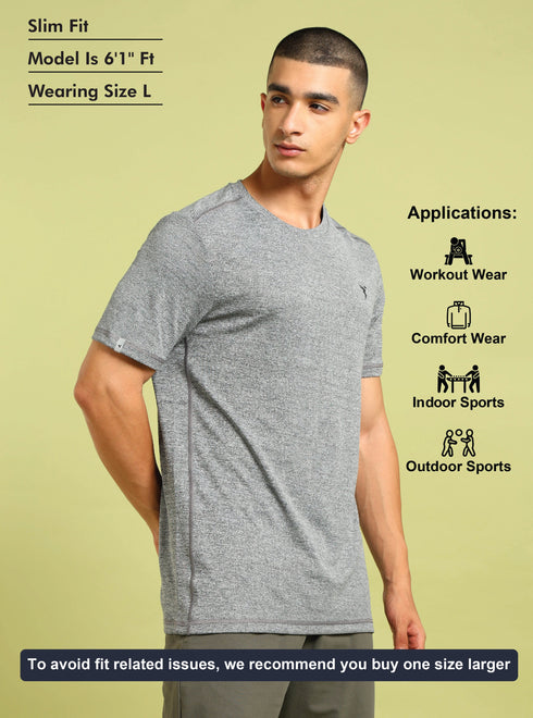 Men Solid Slim Fit Crew Neck T-shirt with DOUBLE COOL