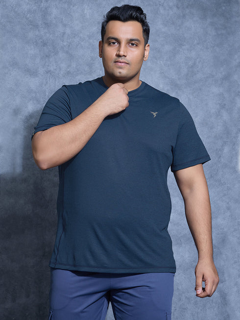 Men Plus Size Solid Slim Fit Crew Neck T-shirt with DOUBLE COOL