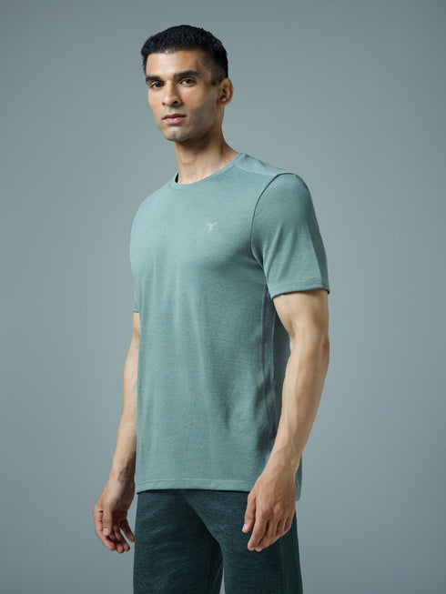 Men Solid Slim Fit Crew Neck T-shirt with DOUBLE COOL