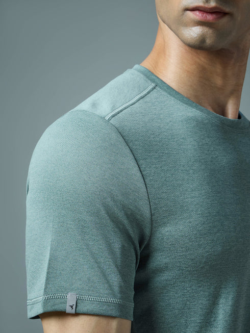 Men Solid Slim Fit Crew Neck T-shirt with DOUBLE COOL