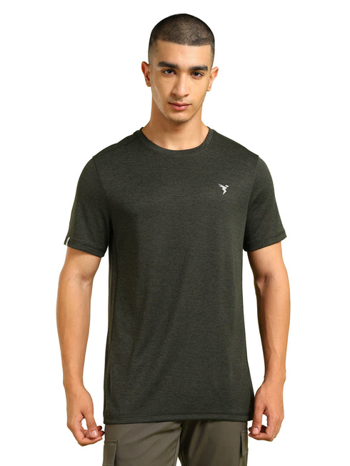 Men Solid Slim Fit Crew Neck T-shirt with DOUBLE COOL