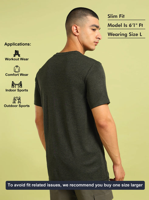 Men Solid Slim Fit Crew Neck T-shirt with DOUBLE COOL