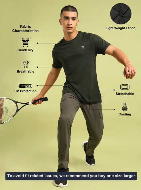 Men Solid Slim Fit Crew Neck T-shirt with DOUBLE COOL