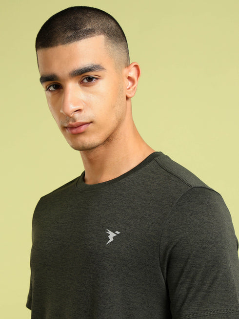 Men Solid Slim Fit Crew Neck T-shirt with DOUBLE COOL