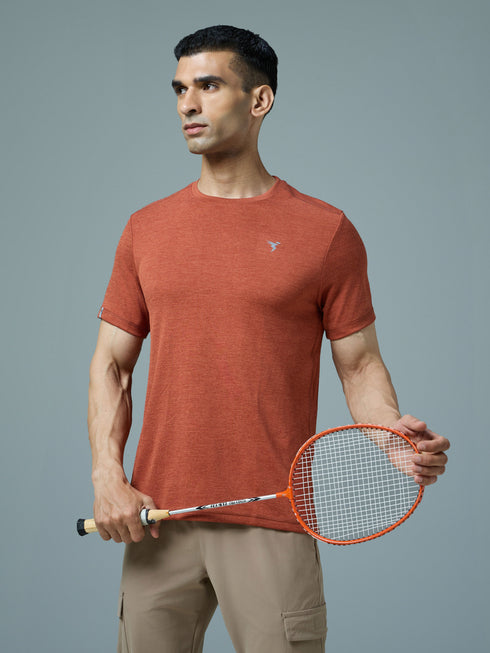Men Solid Slim Fit Crew Neck T-shirt with DOUBLE COOL