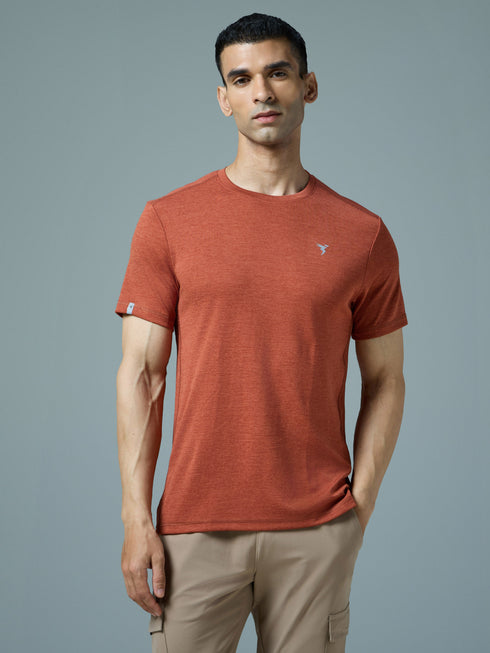 Men Solid Slim Fit Crew Neck T-shirt with DOUBLE COOL