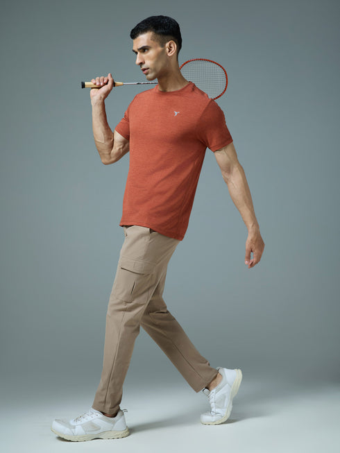 Men Solid Slim Fit Crew Neck T-shirt with DOUBLE COOL