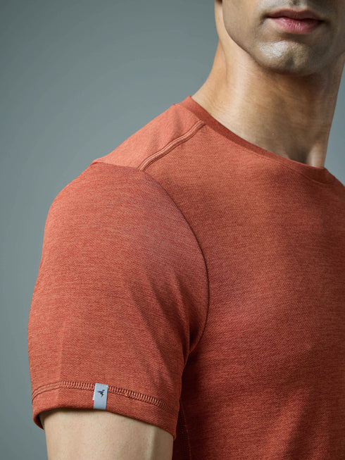 Men Solid Slim Fit Crew Neck T-shirt with DOUBLE COOL