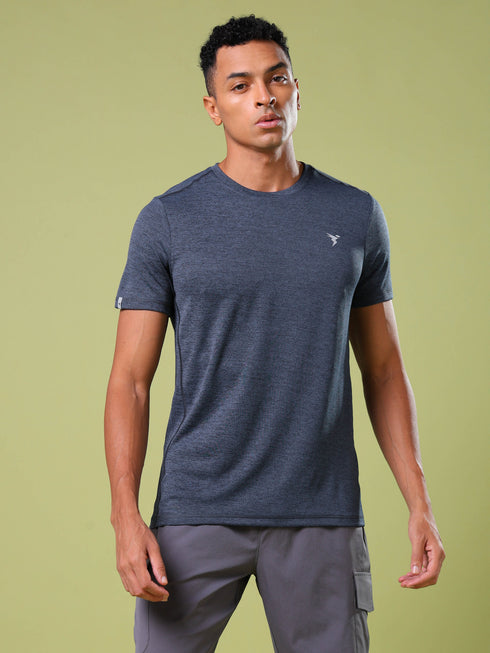 Men Solid Slim Fit Crew Neck T-shirt with DOUBLE COOL