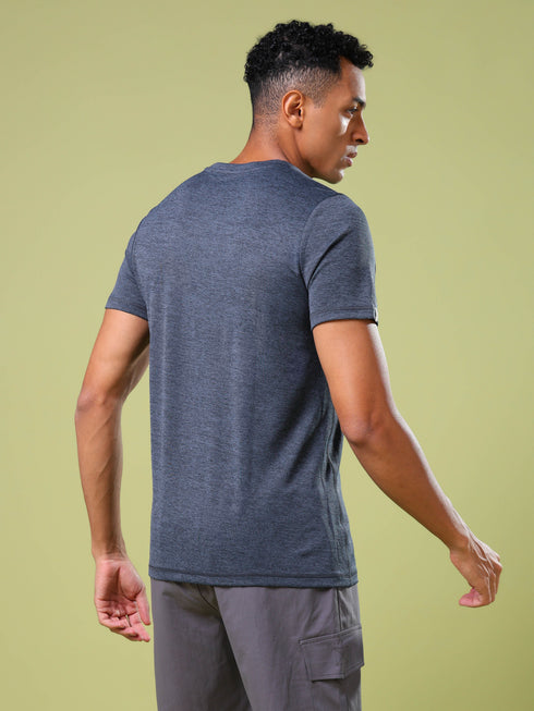 Men Solid Slim Fit Crew Neck T-shirt with DOUBLE COOL
