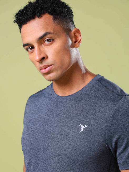 Men Solid Slim Fit Crew Neck T-shirt with DOUBLE COOL