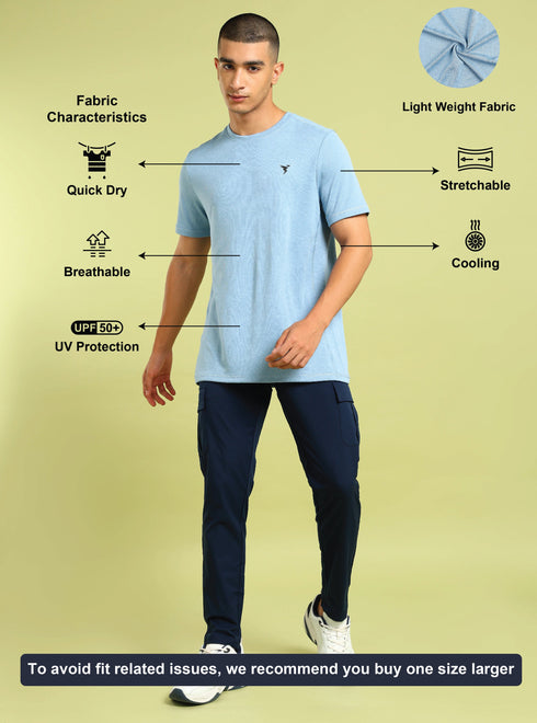 Men Solid Slim Fit Crew Neck T-shirt with DOUBLE COOL