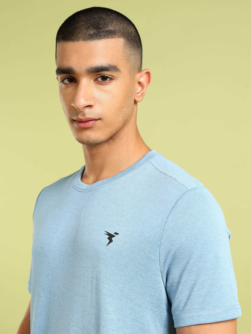 Men Solid Slim Fit Crew Neck T-shirt with DOUBLE COOL