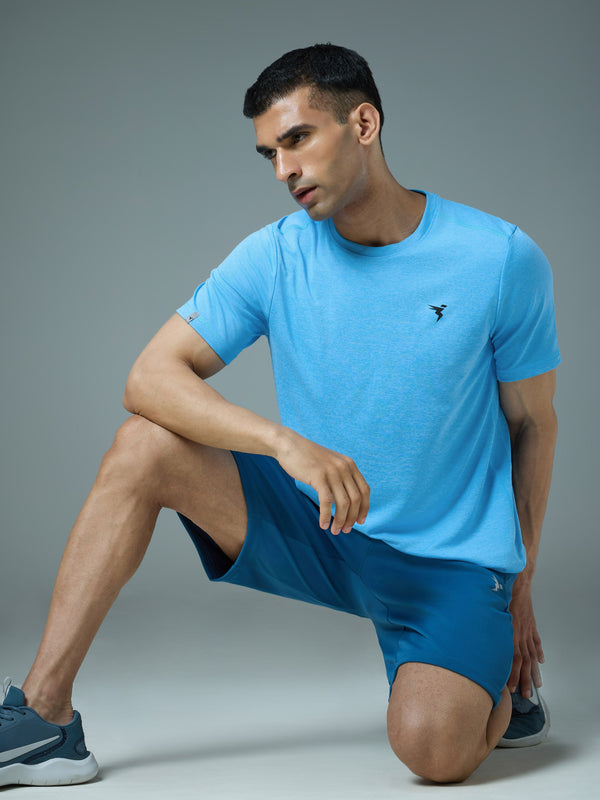 Men Solid Slim Fit Crew Neck T-shirt with DOUBLE COOL