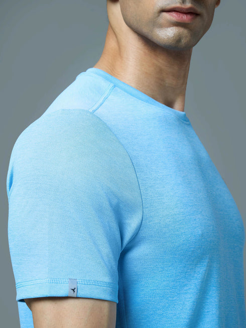 Men Solid Slim Fit Crew Neck T-shirt with DOUBLE COOL